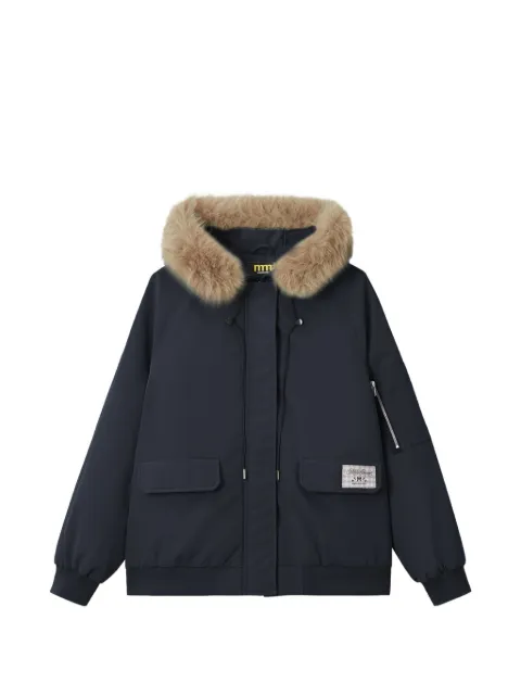 Mini Cream faux-fur trim hooded jacket