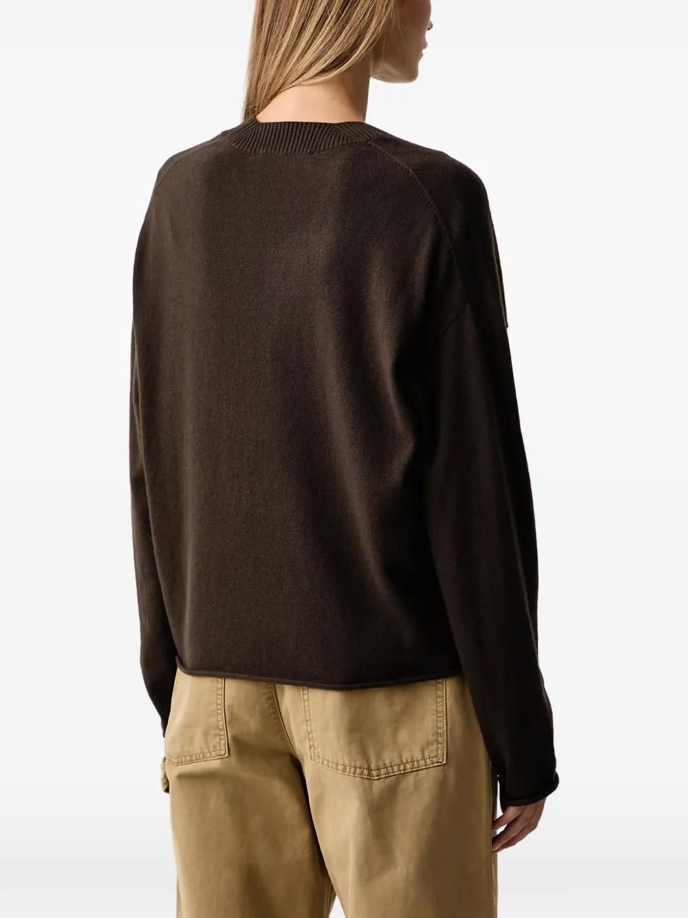 Marc O'Polo V-neck rolled-edge sweater Bruin