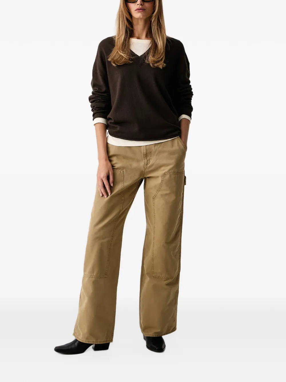 Marc O'Polo V-neck rolled-edge sweater Bruin