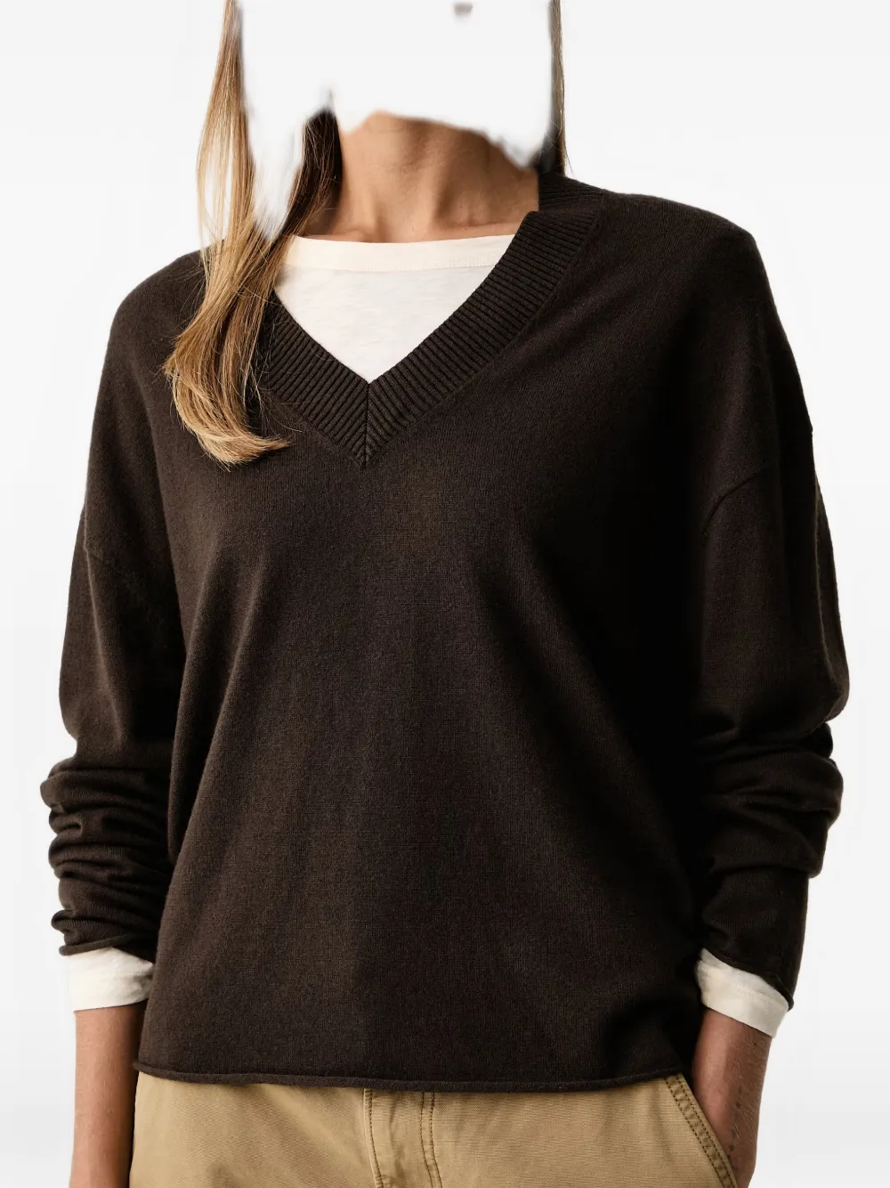 Marc O'Polo V-neck rolled-edge sweater Bruin