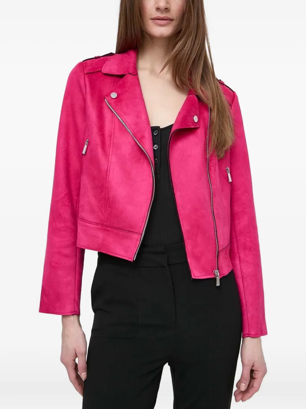 Morgan asymmetric-zip biker jacket - Rosa