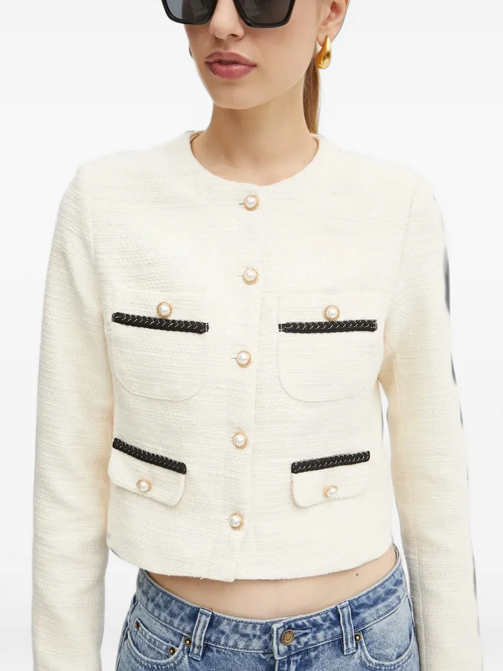 Morgan Vaker cropped bouclé-gebreid tweed jack Beige