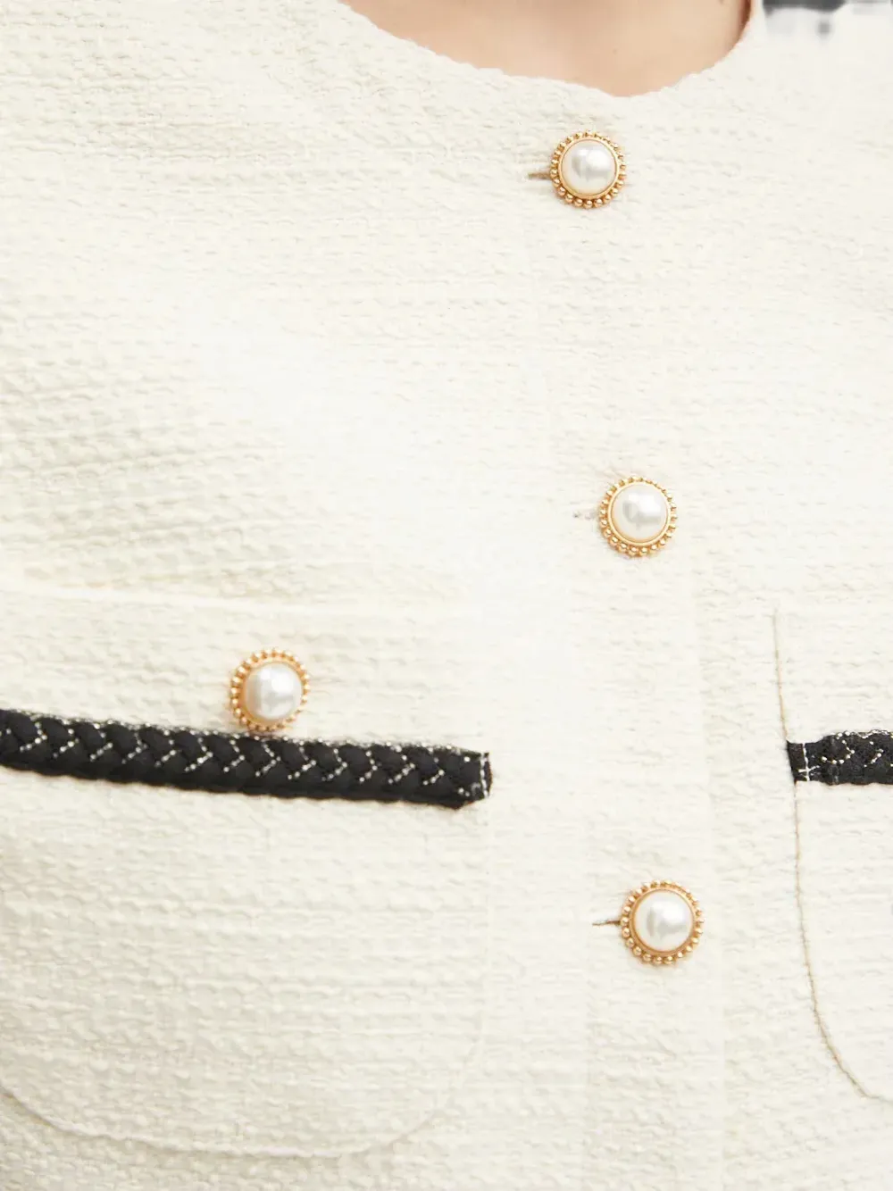Morgan Vaker cropped bouclé-gebreid tweed jack Beige
