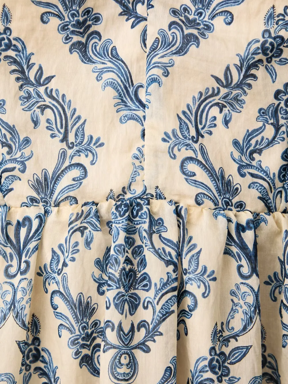 Morgan Midi-jurk met ruches en damast-print Beige