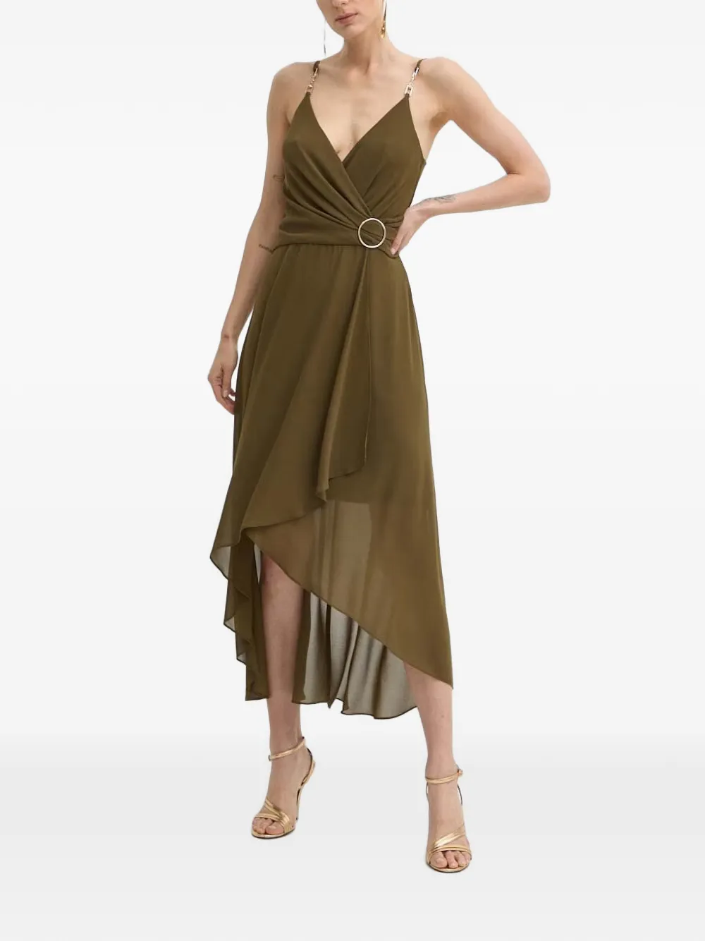 Morgan ring-detail asymmetric midi dress