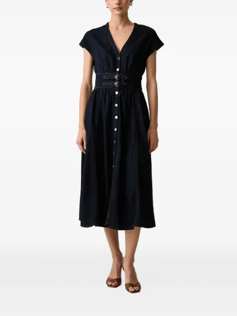Morgan vestido midi con botones delanteros y hebilla