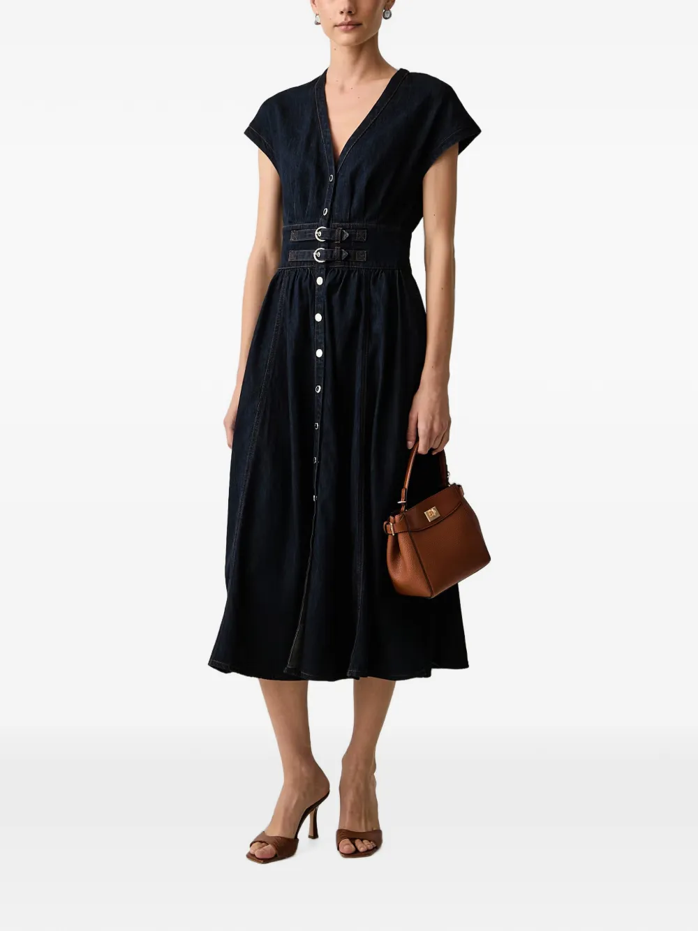 Morgan Midi-jurk met gesp en knopen aan de voorkant Blauw