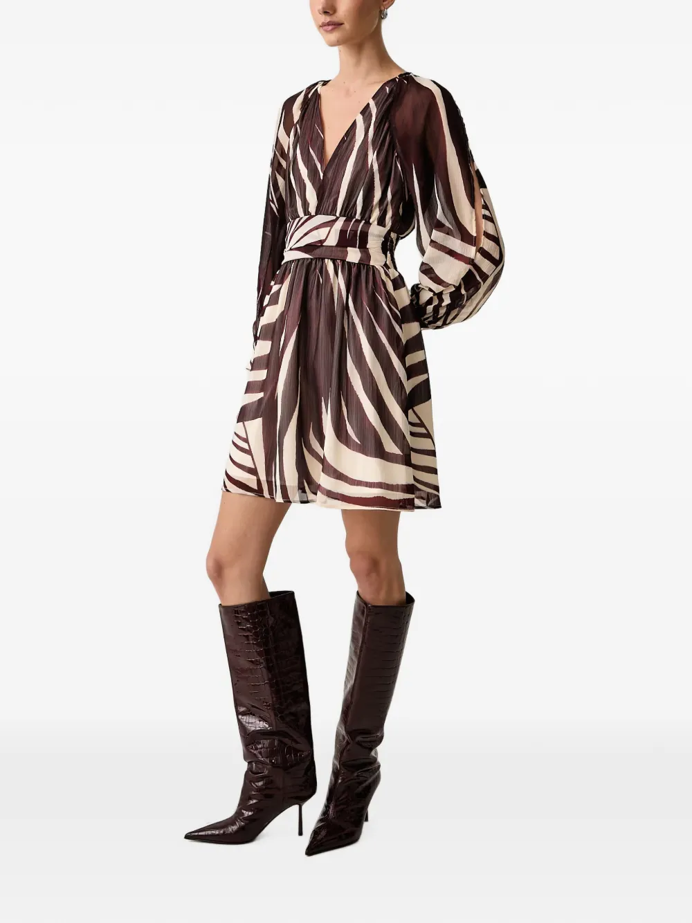 Morgan Flared mini-jurk met zebra-print Bruin