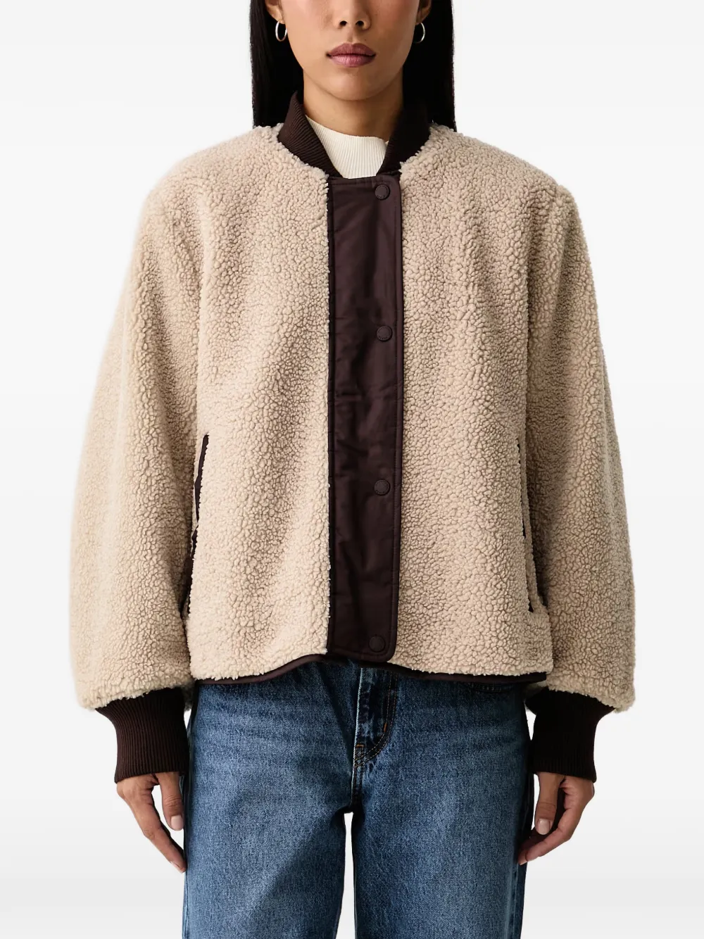 Marc O'Polo Omkeerbaar teddyfleece bomberjack Bruin