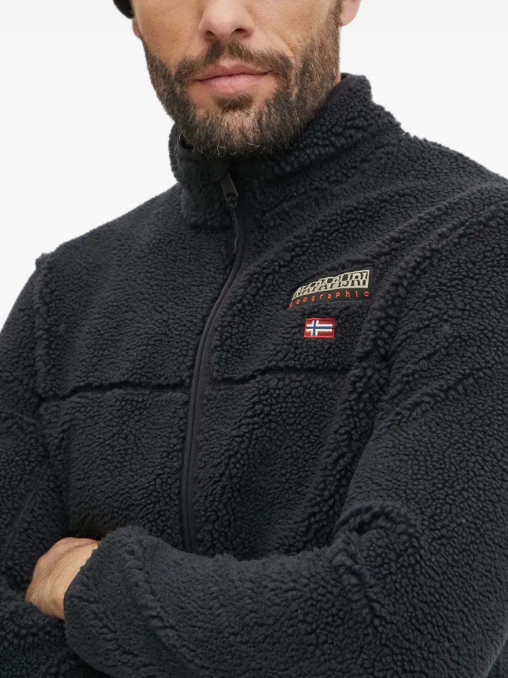 Napapijri Tynik sherpa-fleece hoodie met logo-patch Zwart