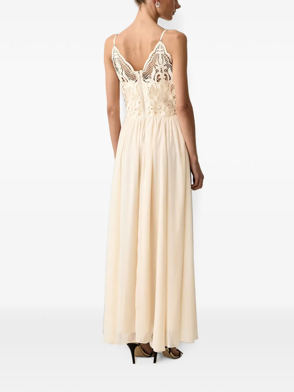 Morgan Maxi-jurk met vlakken van guipurekant Beige