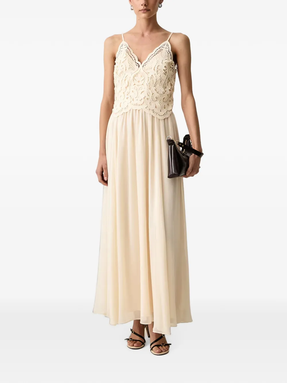 Morgan Maxi-jurk met vlakken van guipurekant Beige