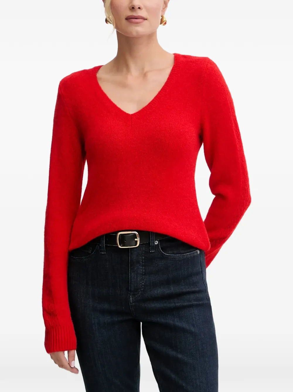 Morgan V-neck pointelle-knit sweater - Rosso