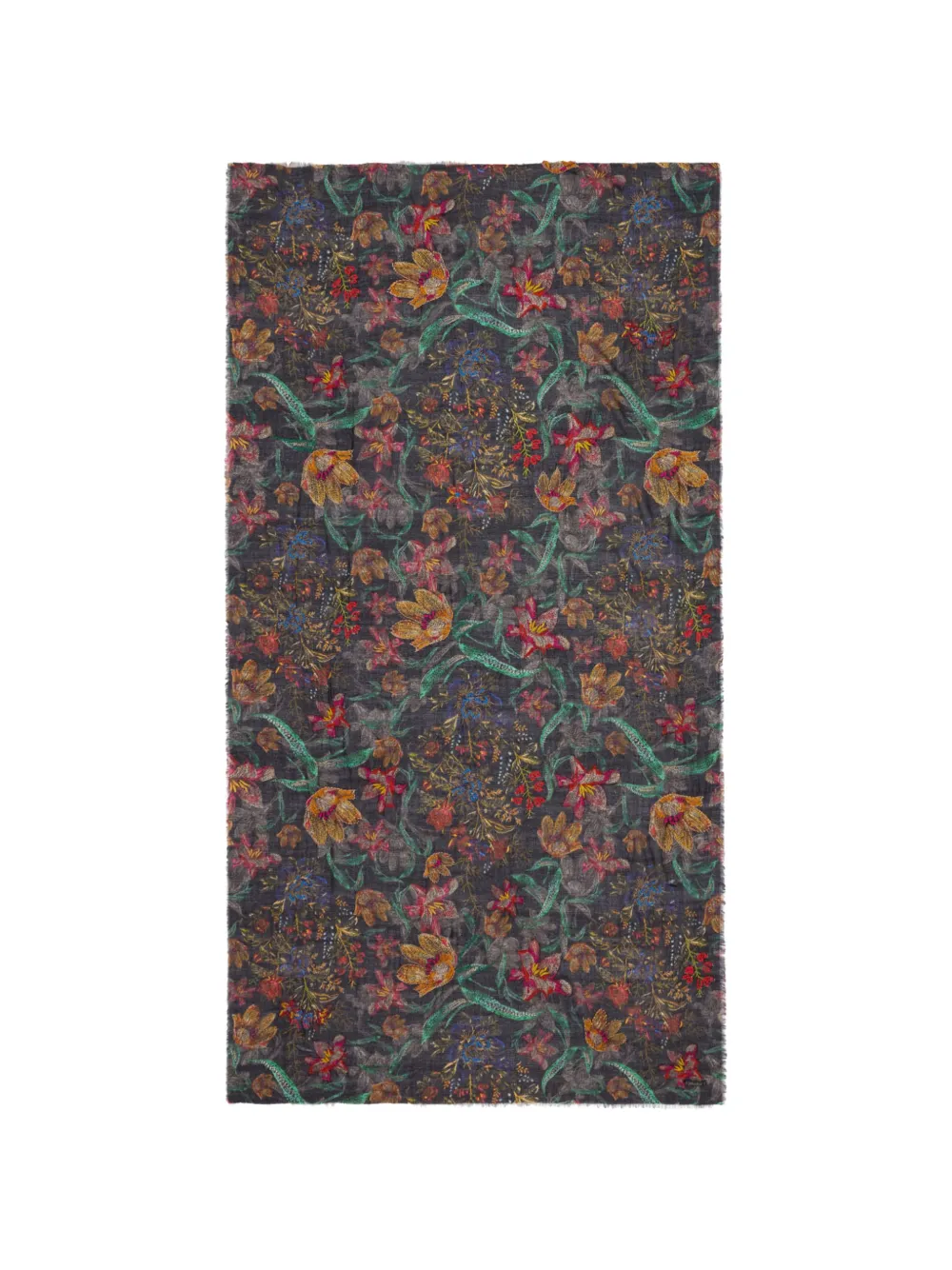 Faliero Sarti floral-embroidered fringed scarf Zwart
