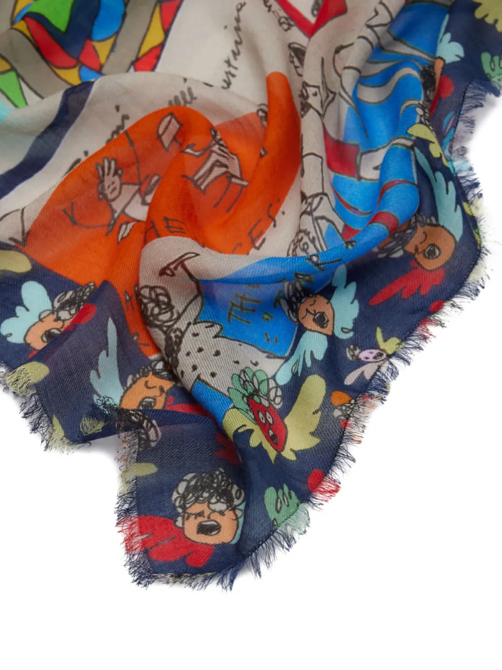 Faliero Sarti Los Angels graphic-print frayed scarf Blauw
