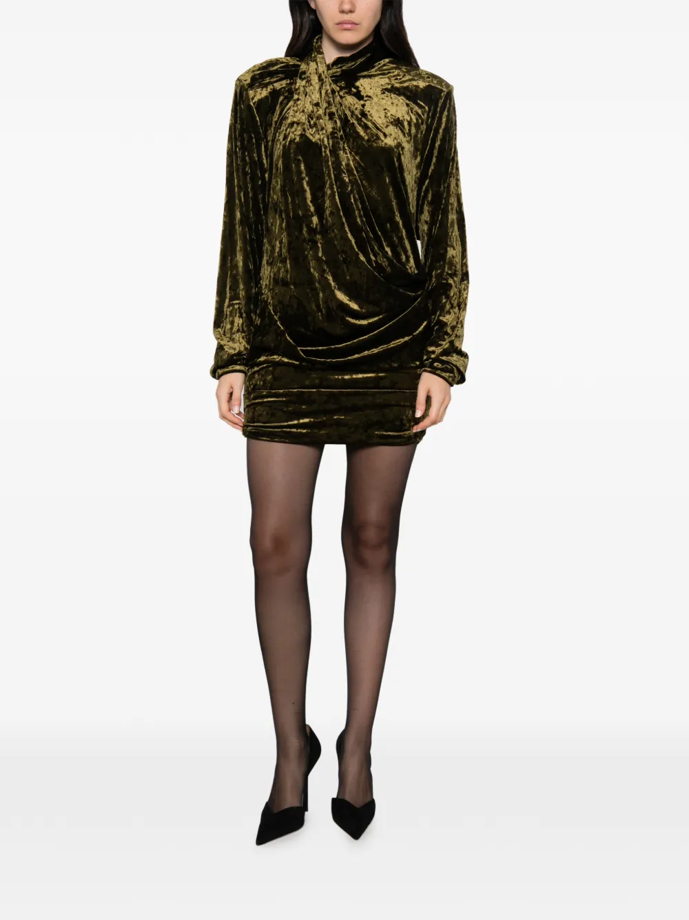 ENTIRE STUDIOS Dalters gedrapeerde fluwelen mini-jurk Groen