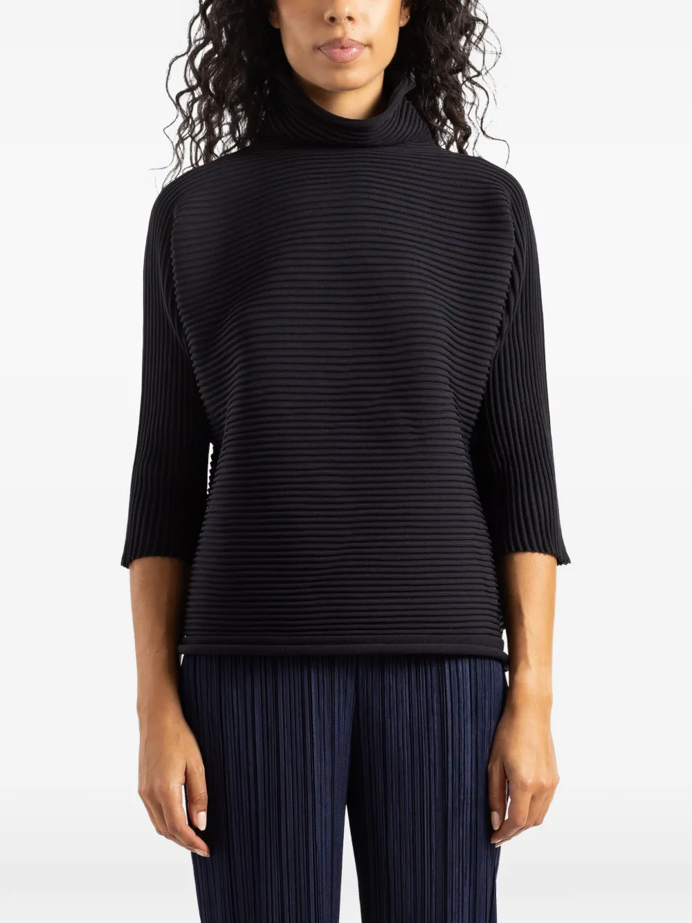 Pleats Please Issey Miyake Zig Zag Knit high-neck top Zwart