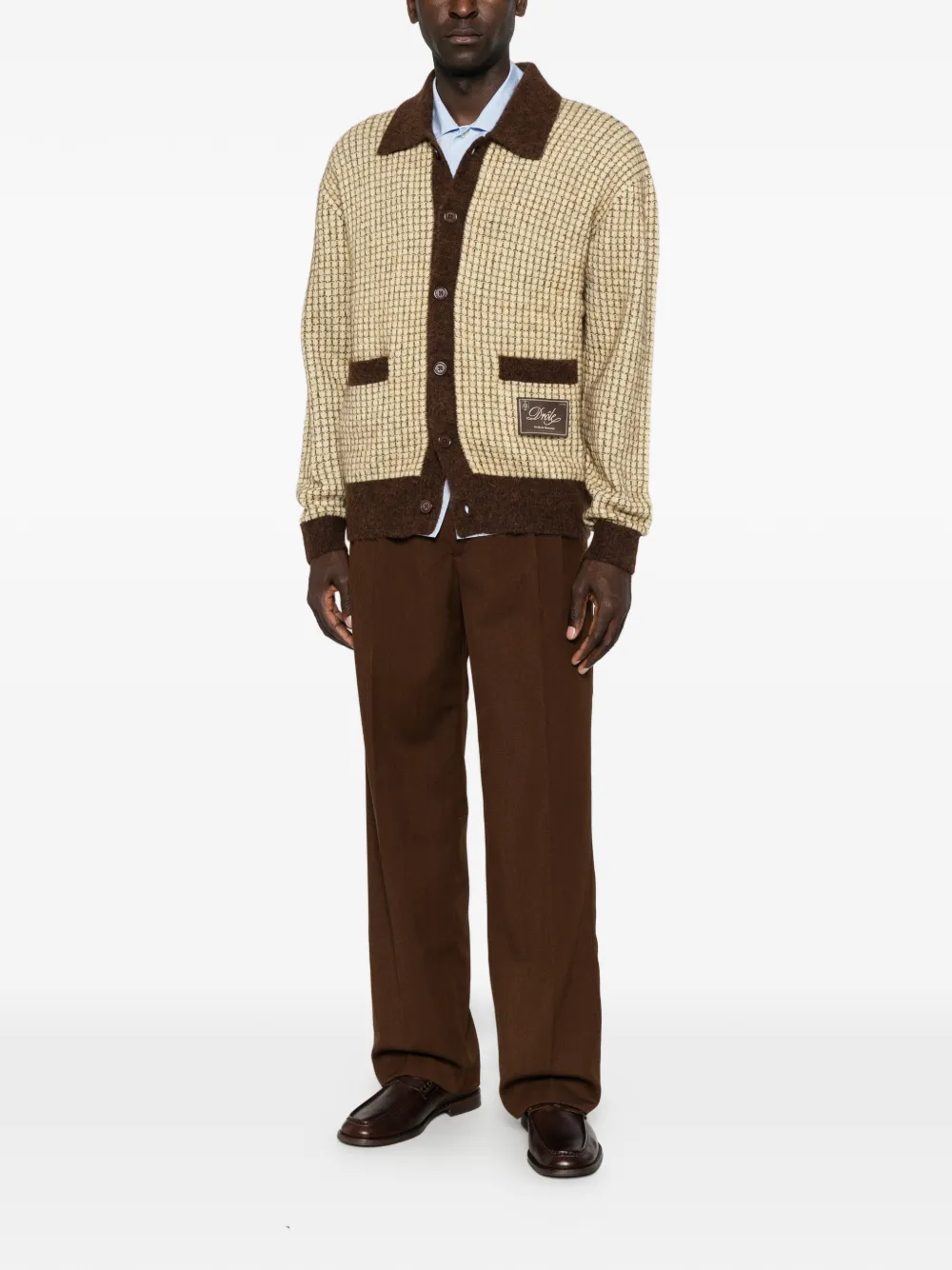 Drôle De Monsieur waffle-knit logo-patch cardigan Geel
