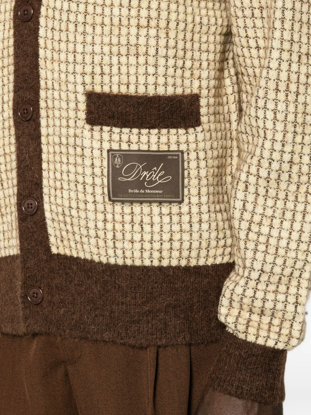 Drôle De Monsieur waffle-knit logo-patch cardigan Geel