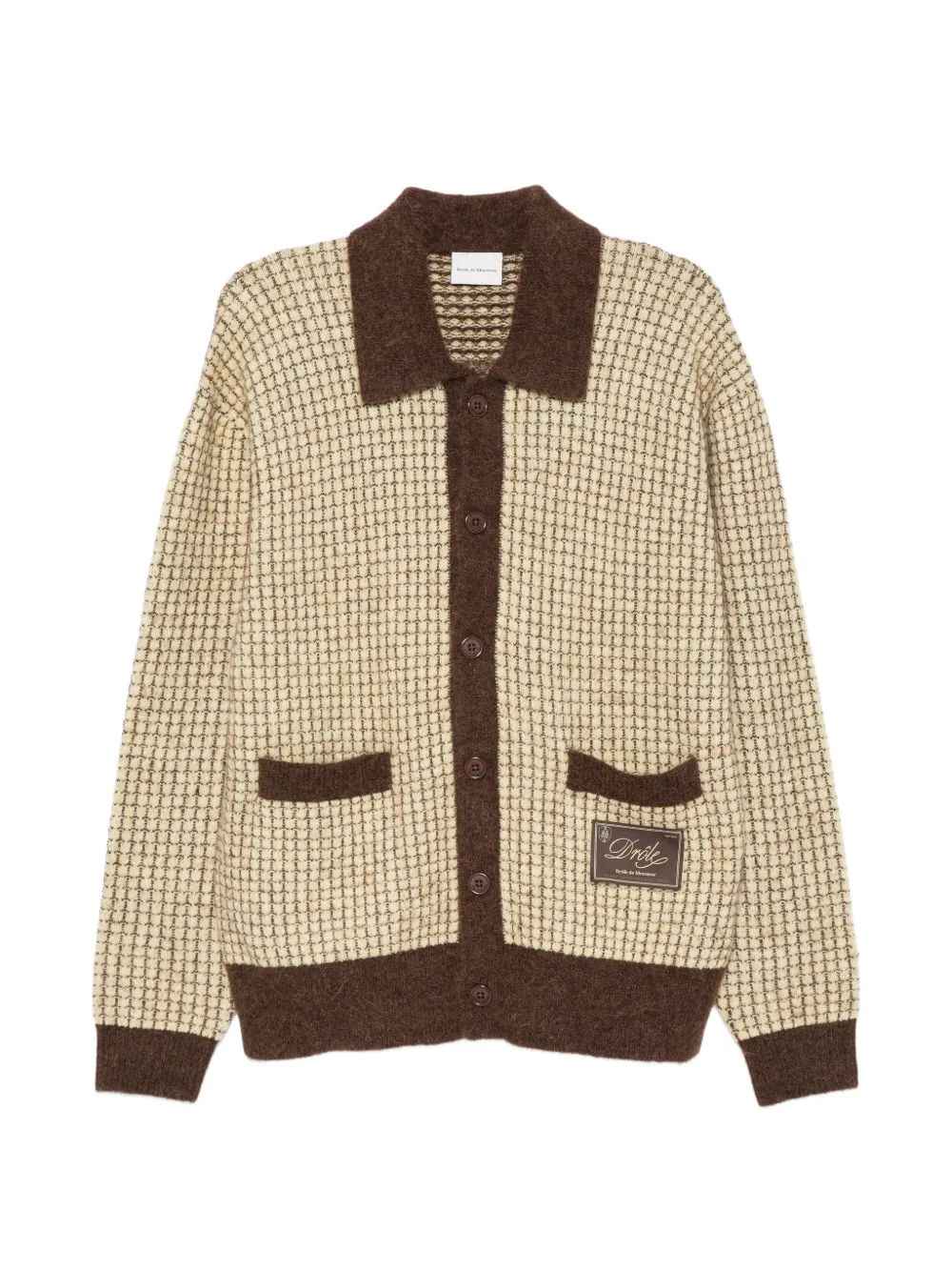 Drôle De Monsieur waffle-knit logo-patch cardigan - Jaune