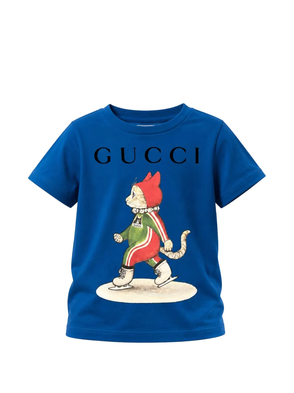 Gucci Kids logo-print cat-motif T-shirt Blauw