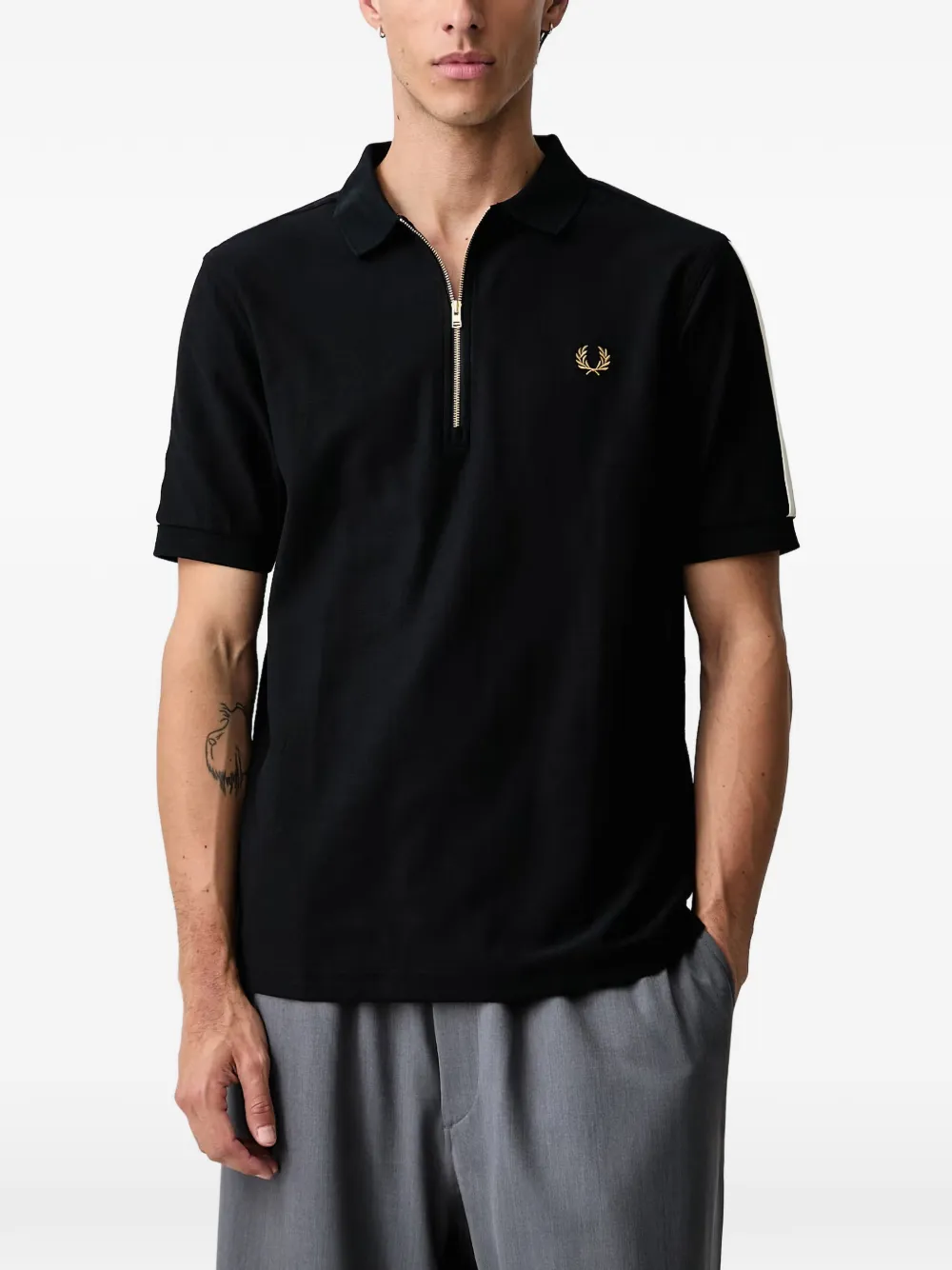 Fred Perry zip-fastening stripe-trim polo shirt - Nero