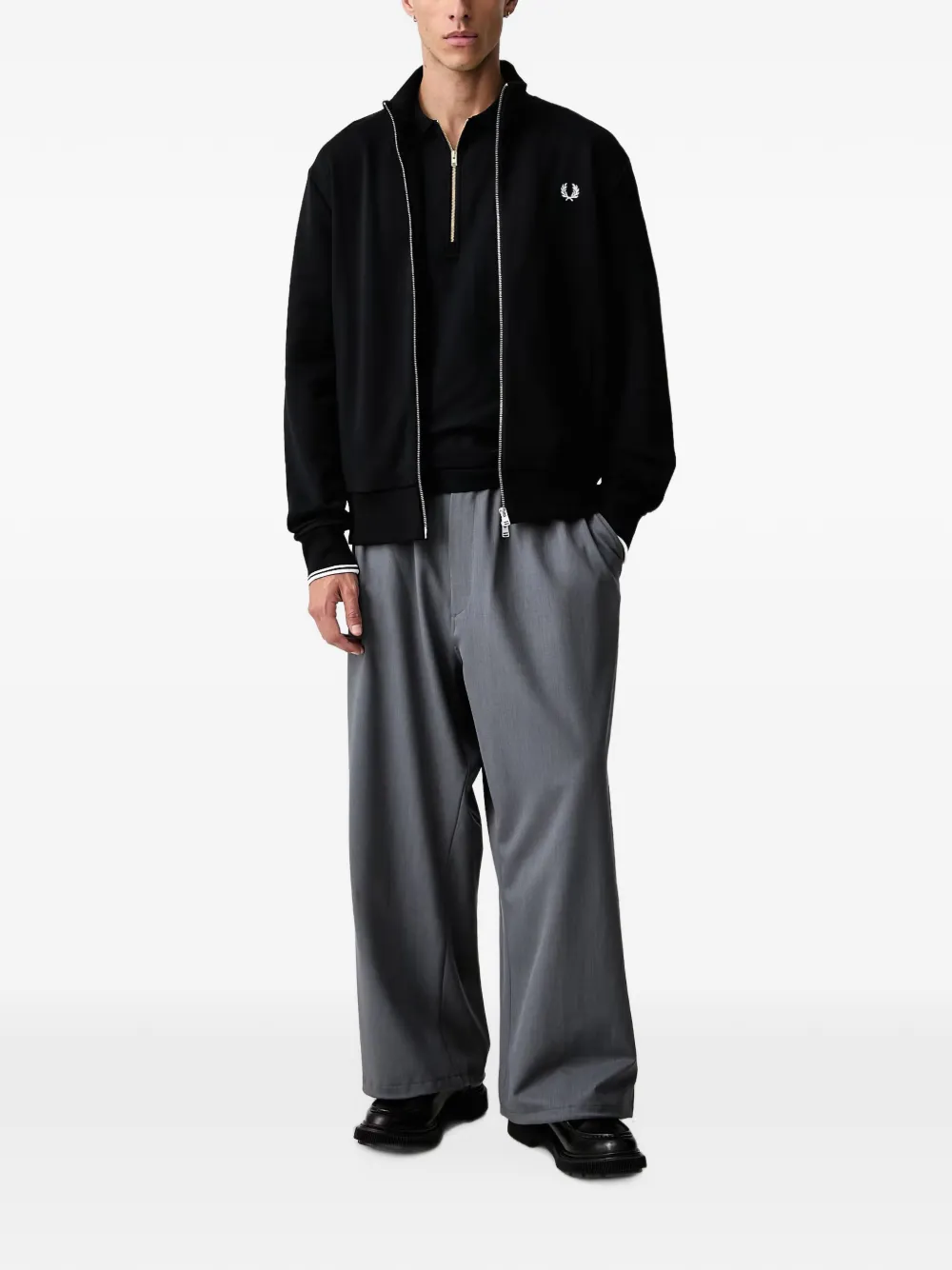 Fred Perry zip-fastening stripe-trim polo shirt Zwart