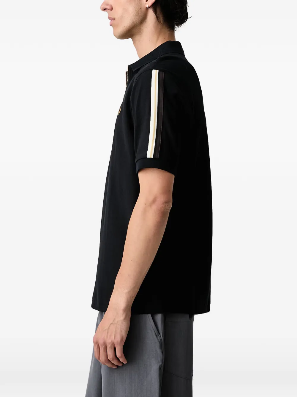 Fred Perry zip-fastening stripe-trim polo shirt Zwart