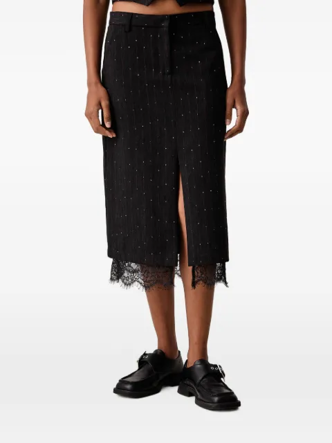 ERMANNO FIRENZE lace-trim pinstripe midi skirt