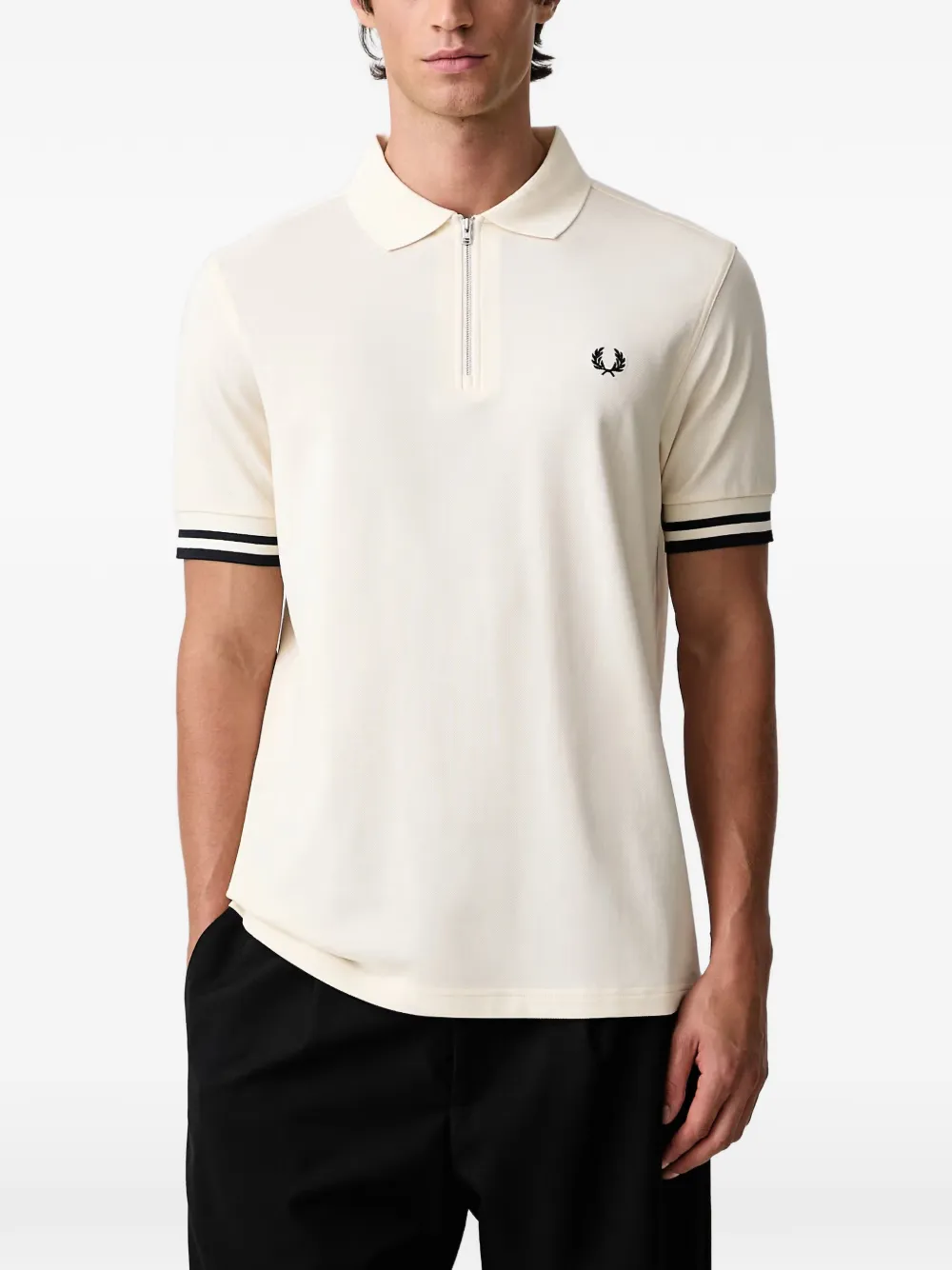 Fred Perry zip-neck cotton polo shirt - Bianco