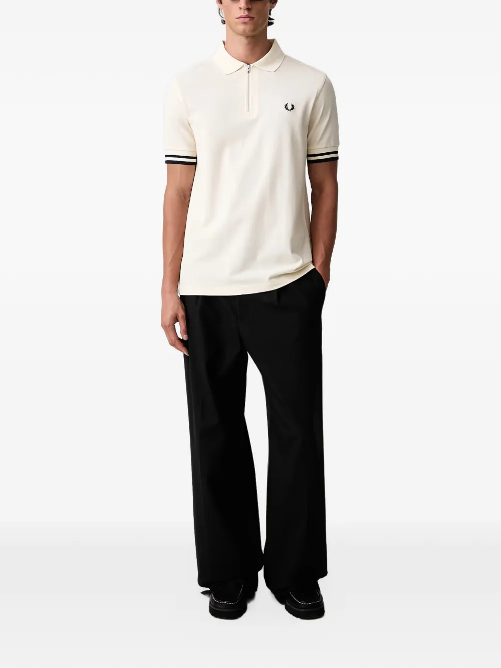 Fred Perry zip-neck cotton polo shirt Wit