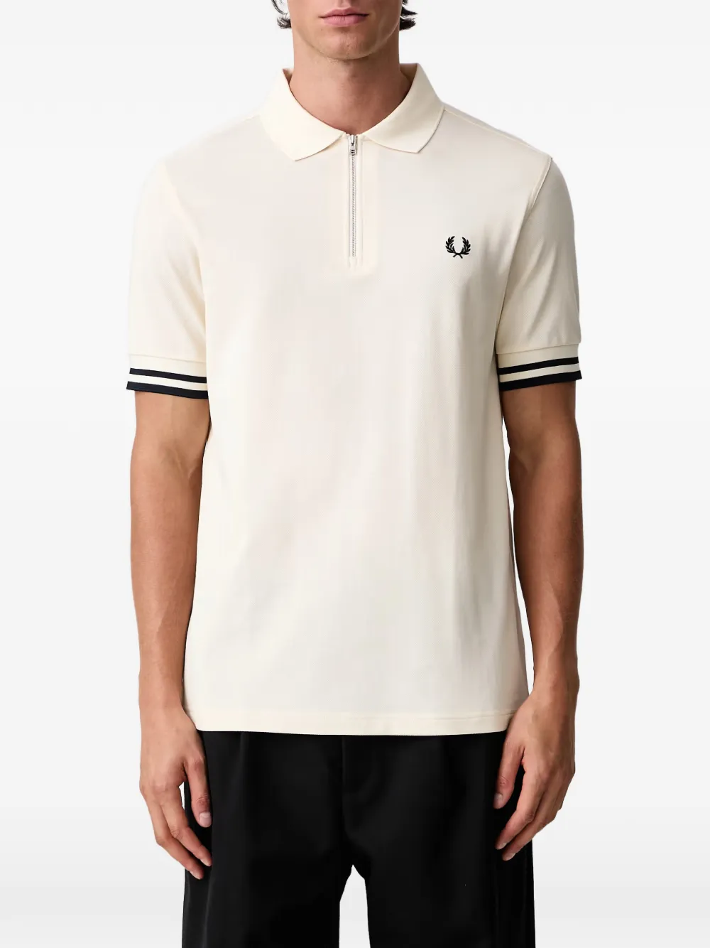 Fred Perry zip-neck cotton polo shirt Wit