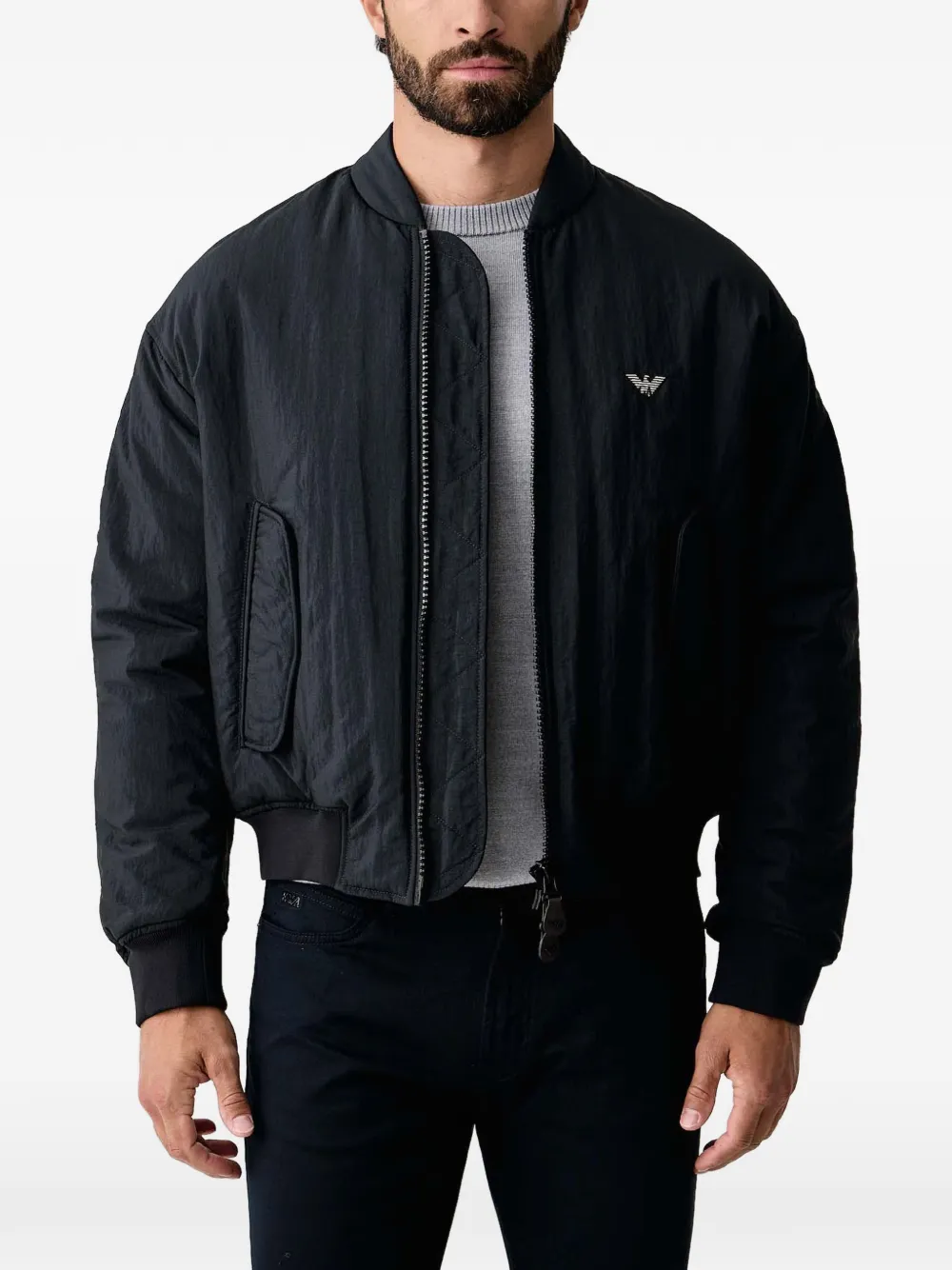 Emporio Armani logo-patch bomber jacket - Blue