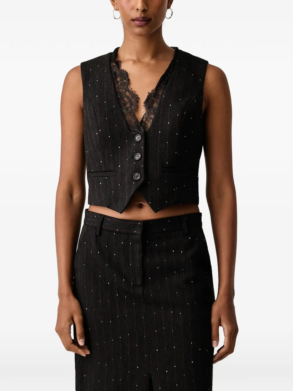 ERMANNO FIRENZE lace-trimmed pinstripe waistcoat