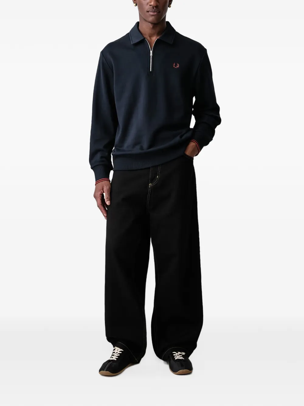 Fred Perry zip-fastening cotton polo shirt Blauw