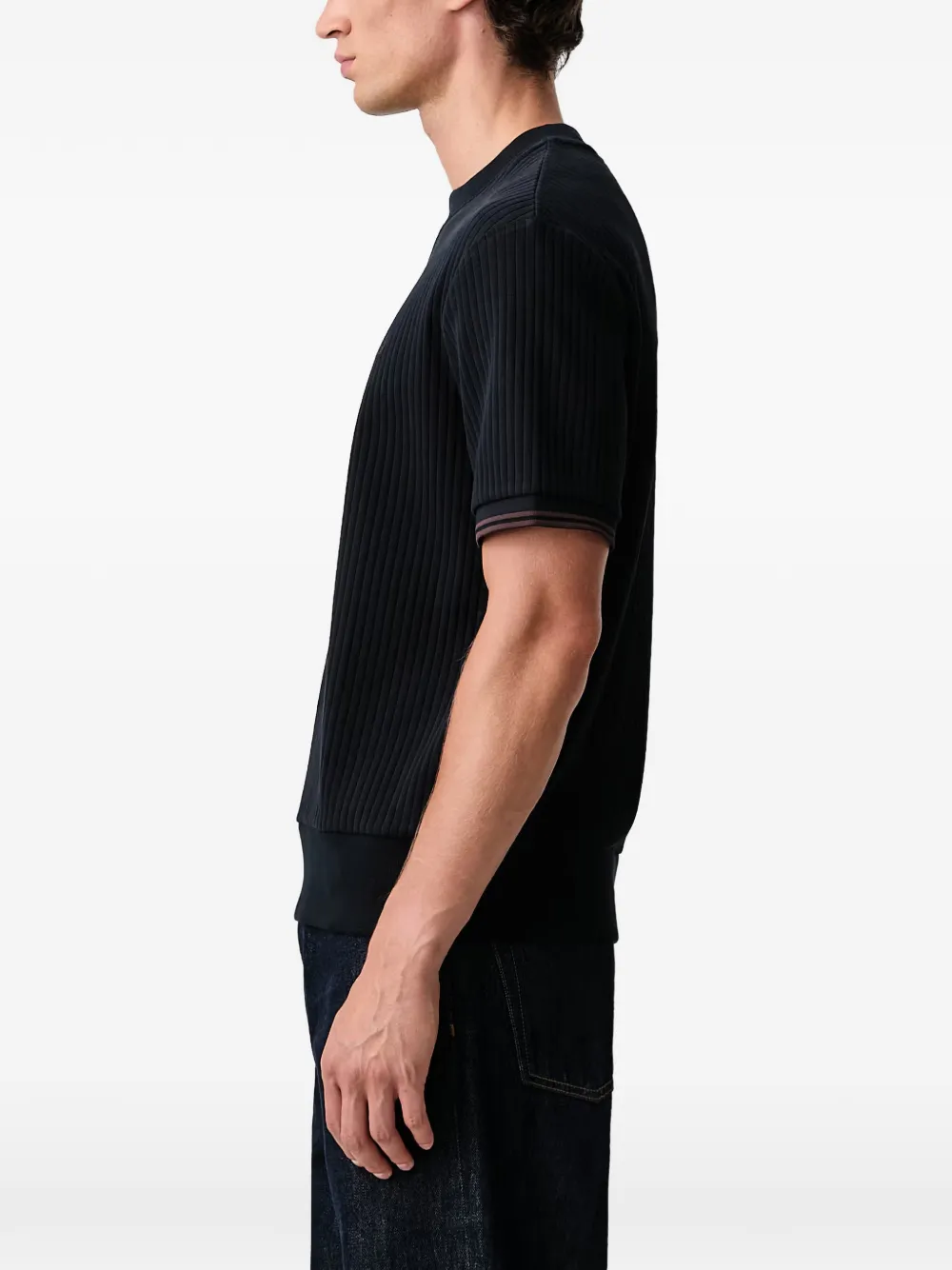 Fred Perry ribbed-knit embroidered T-shirt Blauw