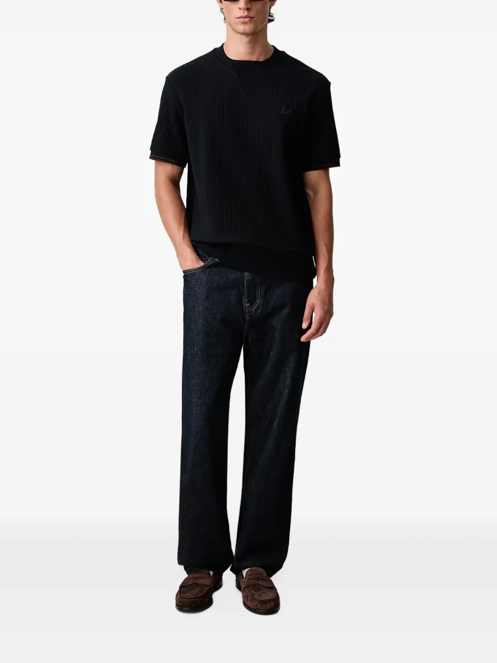 Fred Perry ribbed-knit embroidered T-shirt Blauw