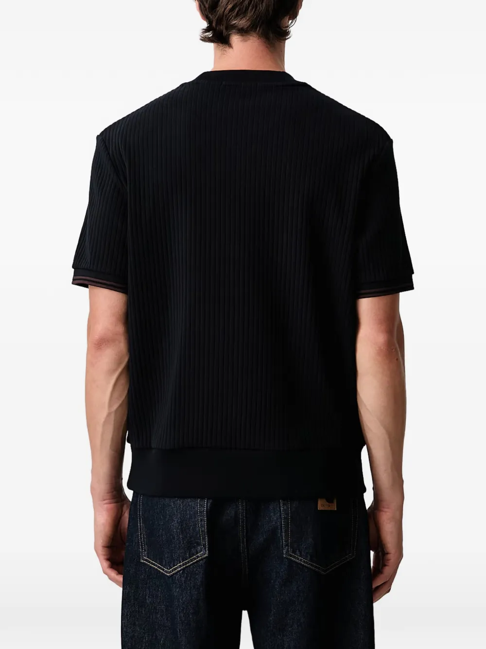 Fred Perry ribbed-knit embroidered T-shirt Blauw