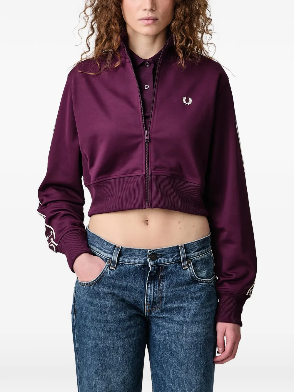 Fred Perry Laurel Wreath logo-embroidered zip-fastening sweatshirt Paars