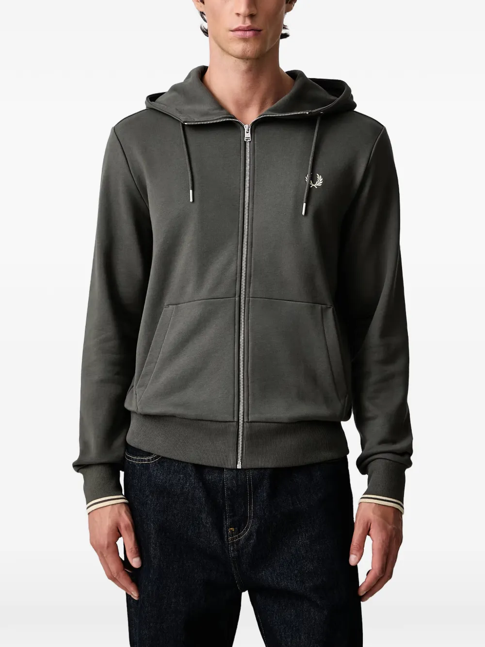 Fred Perry logo-embroidered zip-up hoodie Groen