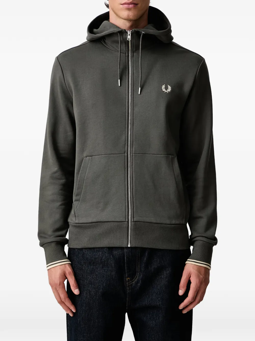Fred Perry logo-embroidered zip-up hoodie Groen