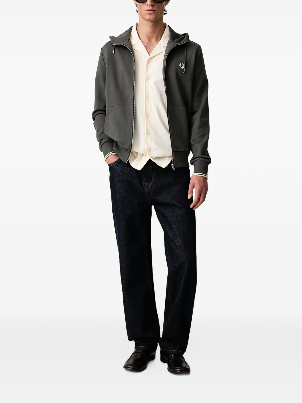 Fred Perry logo-embroidered zip-up hoodie Groen