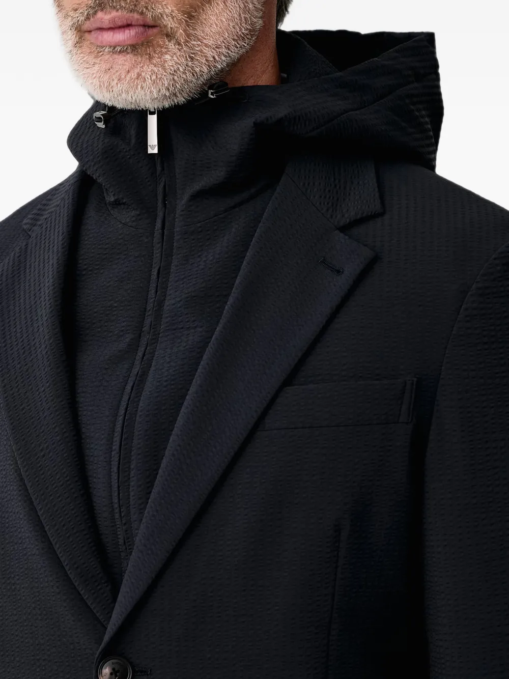 Emporio Armani Seersucker jack met capuchon Zwart