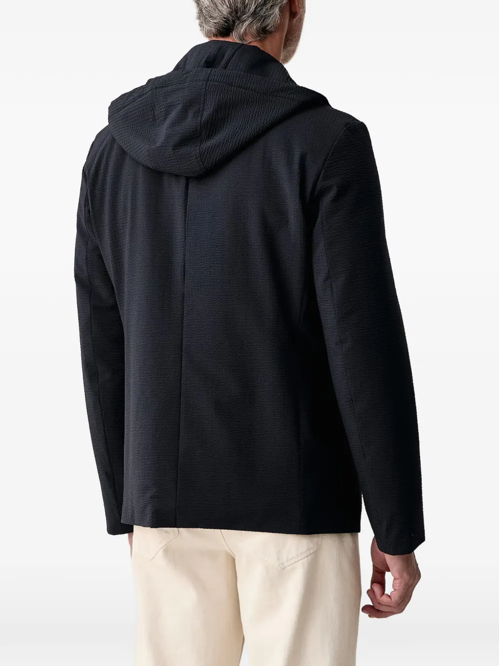 Emporio Armani Seersucker jack met capuchon Zwart