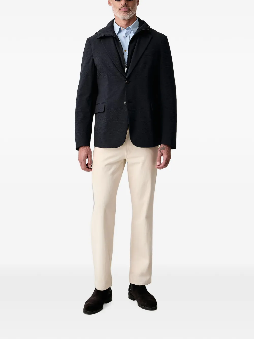 Emporio Armani Seersucker jack met capuchon Zwart