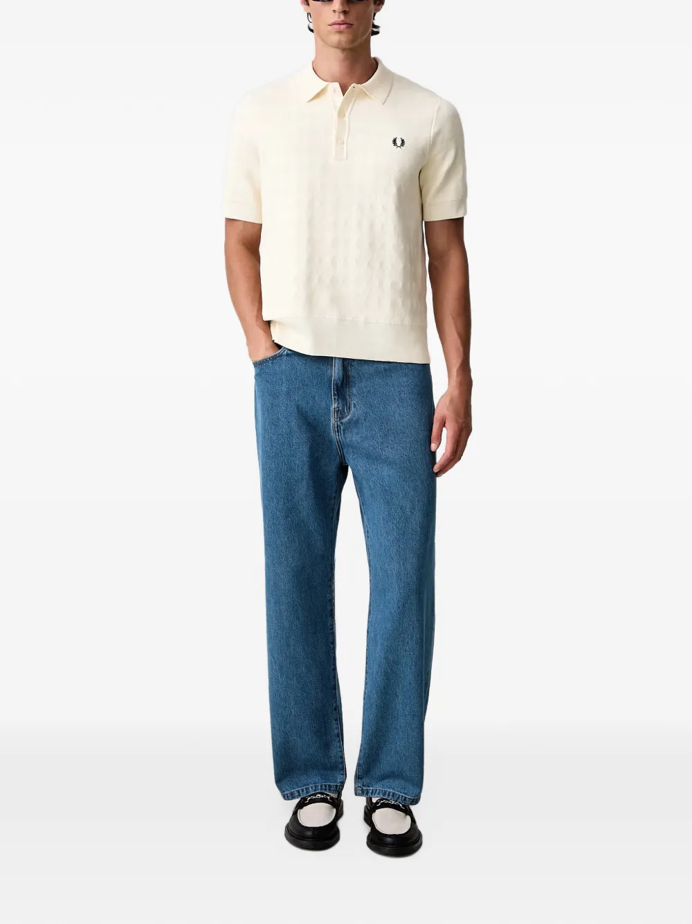 Fred Perry argyle-knit polo shirt Beige