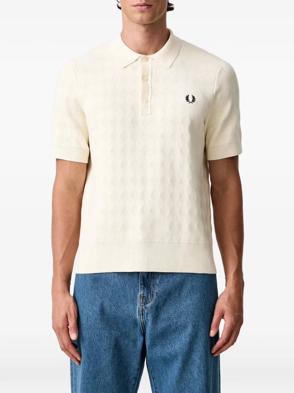 Fred Perry argyle-knit polo shirt Beige