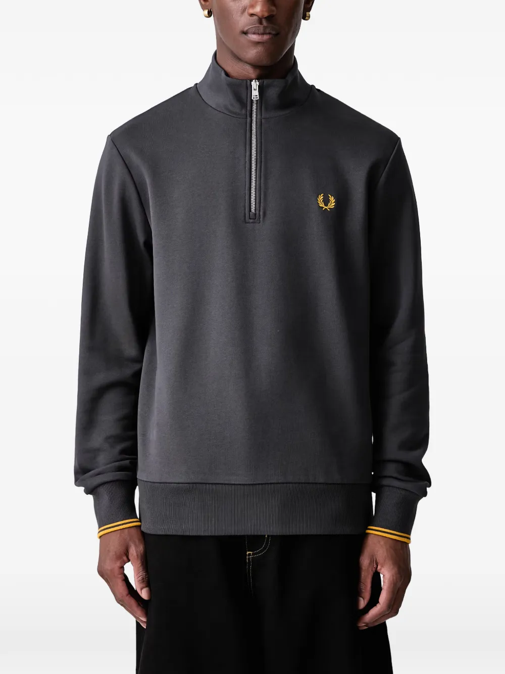 Fred Perry quarter-zip embroidered-logo sweater Grijs