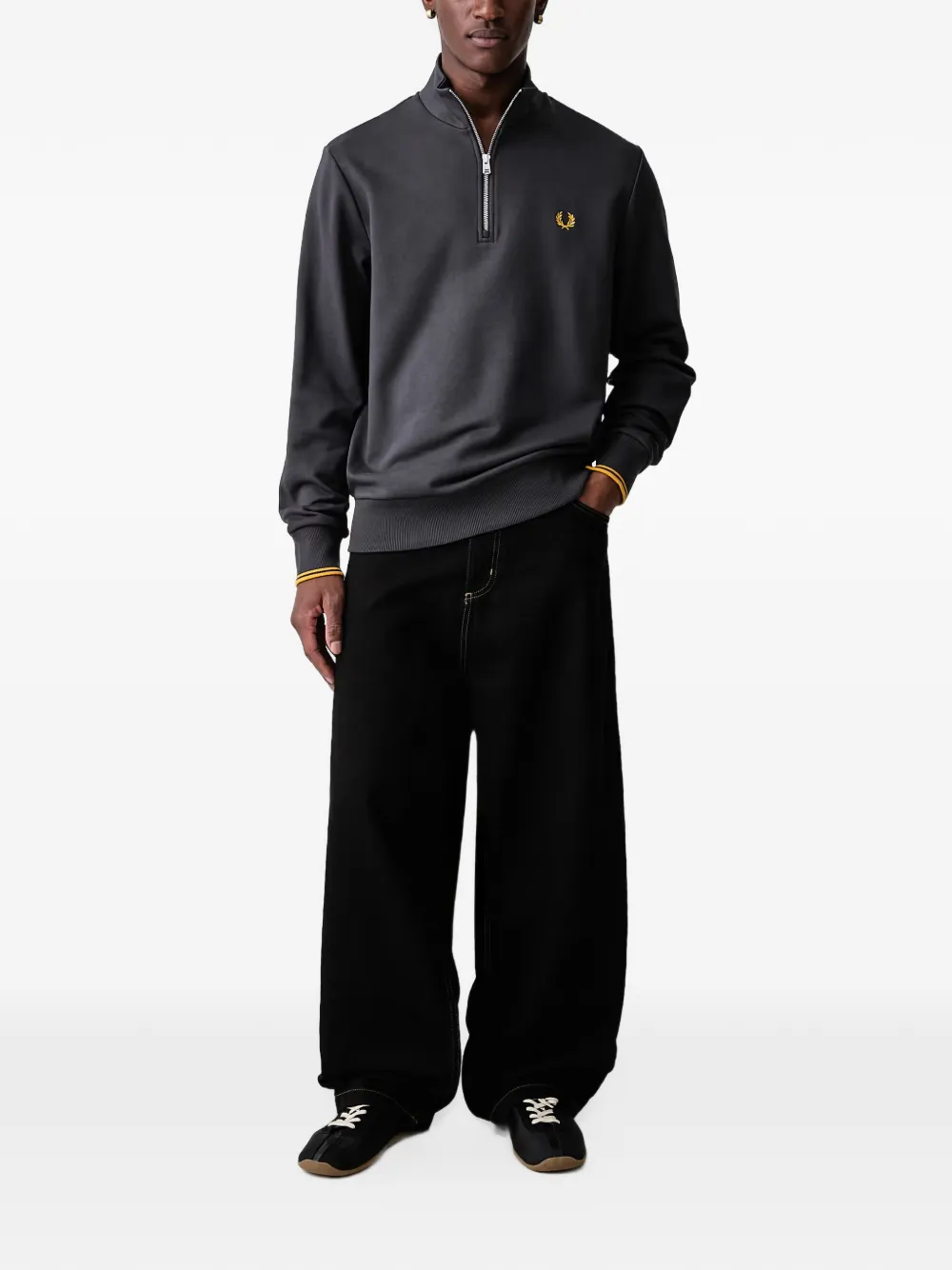 Fred Perry quarter-zip embroidered-logo sweater Grijs