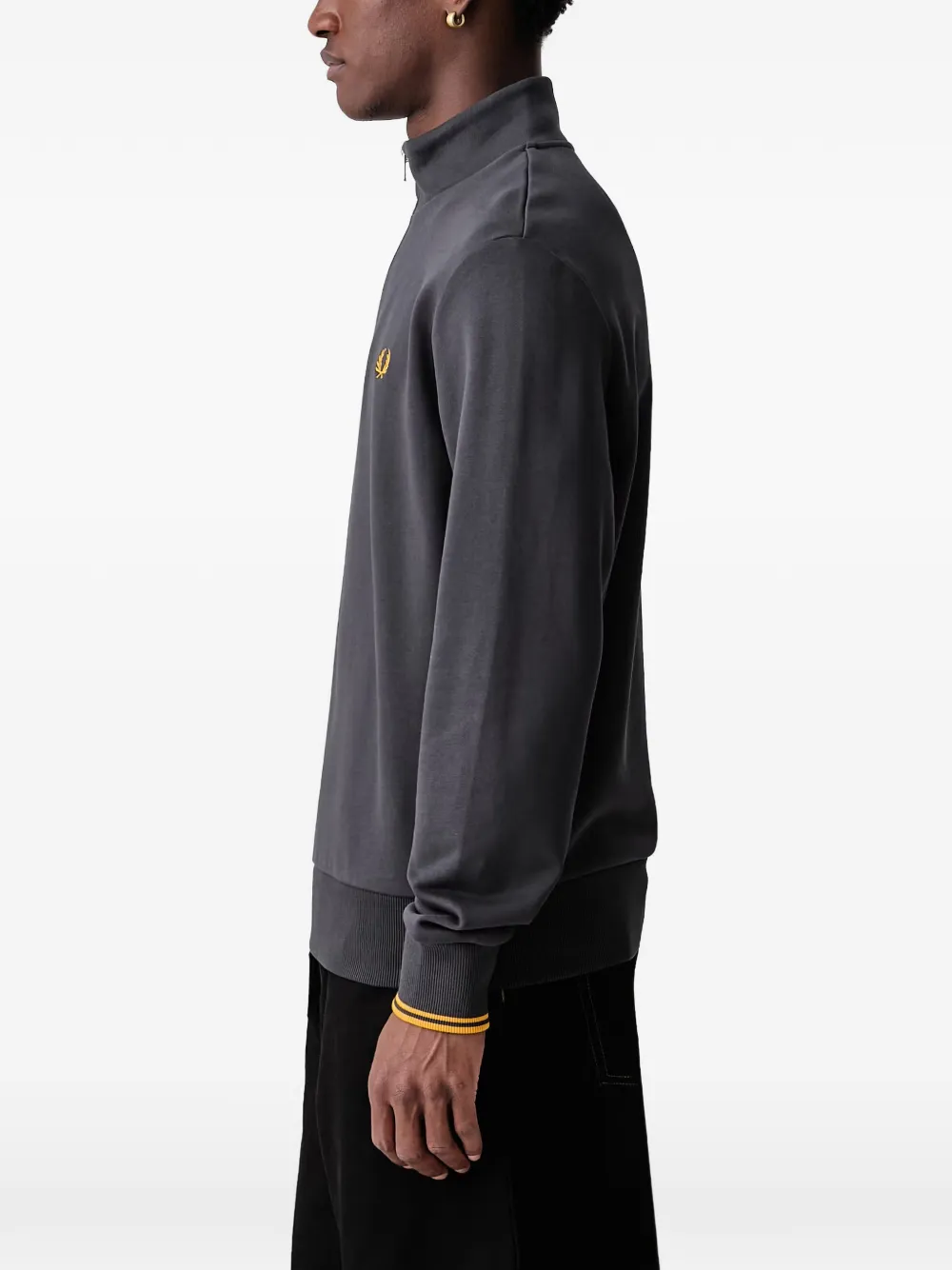 Fred Perry quarter-zip embroidered-logo sweater Grijs